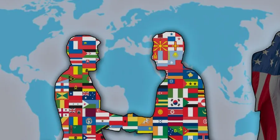 How do international trade treaties work between visual trading blocs