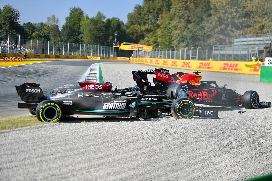 Motorsport safety halo device on Formula 1 car and HANS device